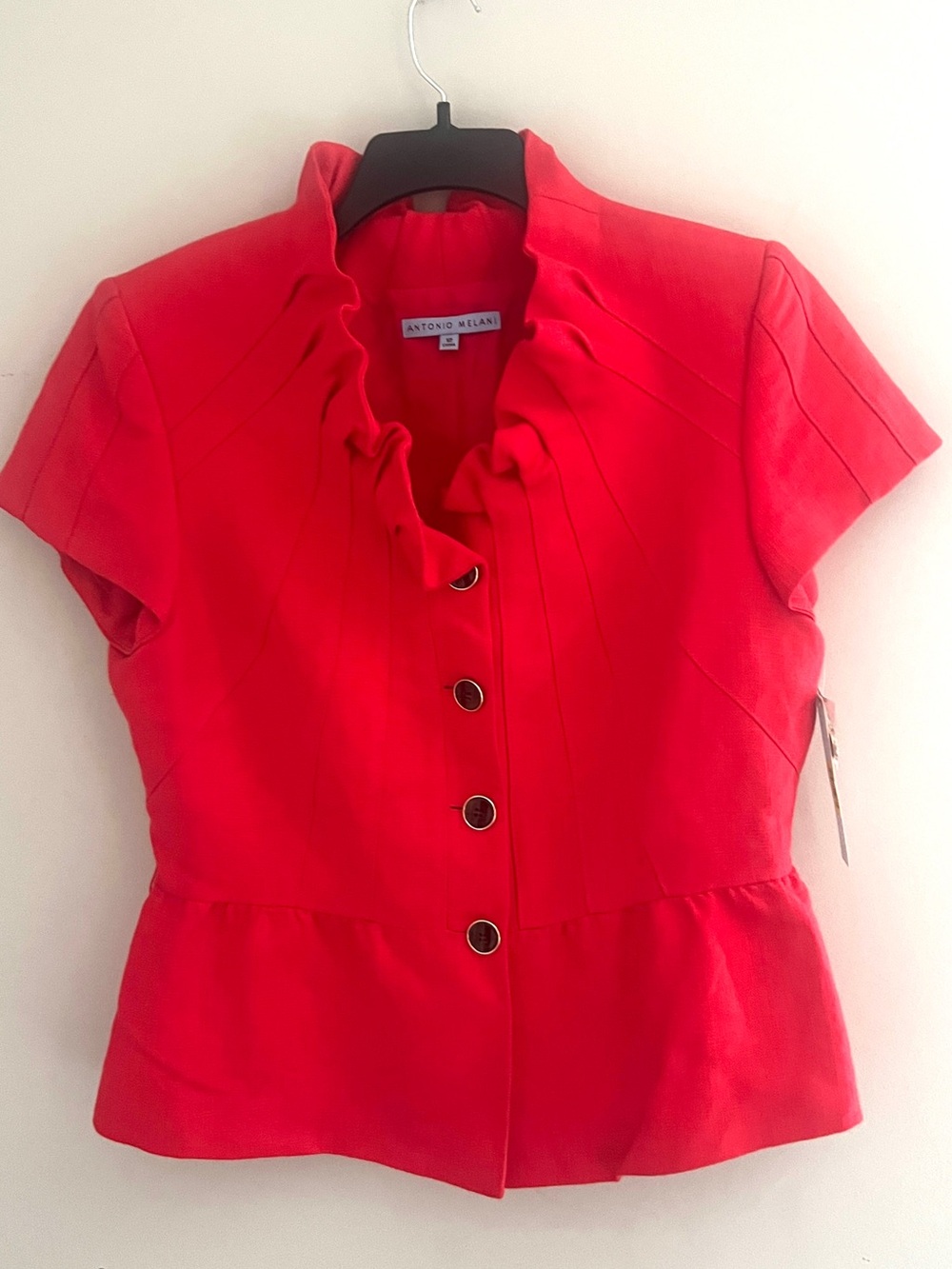 Antonio MELANI Cottagecore coral orange cap sleeve blazer - Picture 3 of 12